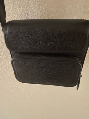 Coach Black Pebbled Leather Compact Belt Bag with Front Zip Pocket